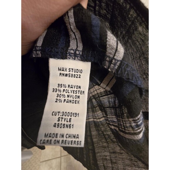 Max Studio XS Women's Black Engineer Stripe Square Neck Pleated Mini Dress - Picture 3 of 4